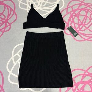 Wild Fable Black Sweater Crop Top & Black Mini Sweater Skirt Set